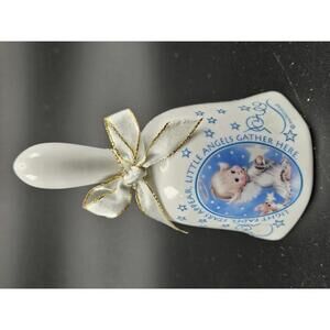 Vintage Morehead Angel Bell "Little Angels Gather Here" Ornament Blue Bow Stars